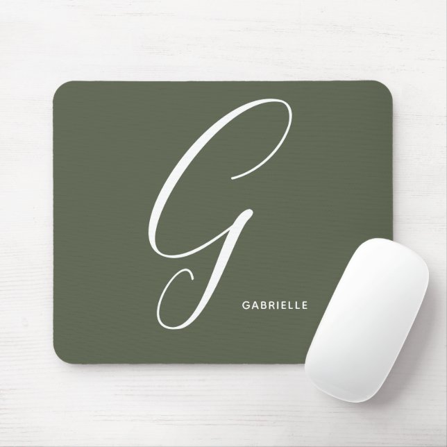 Artfully Monogrammed Script Letter G Chive Green Mouse Pad (With Mouse)