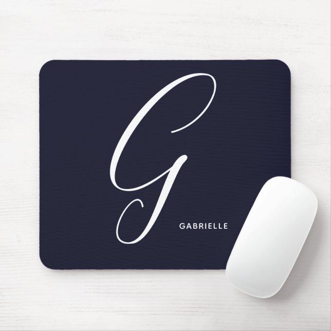 Artfully Monogrammed Script Letter G Navy Blue Mouse Pad (With Mouse)