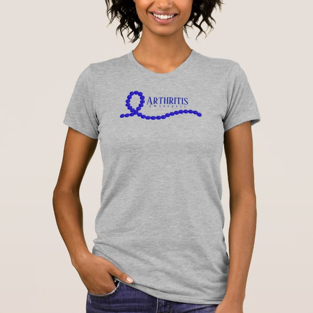 Arthritis Awareness Blue Ribbon Beads T-Shirt (Front)