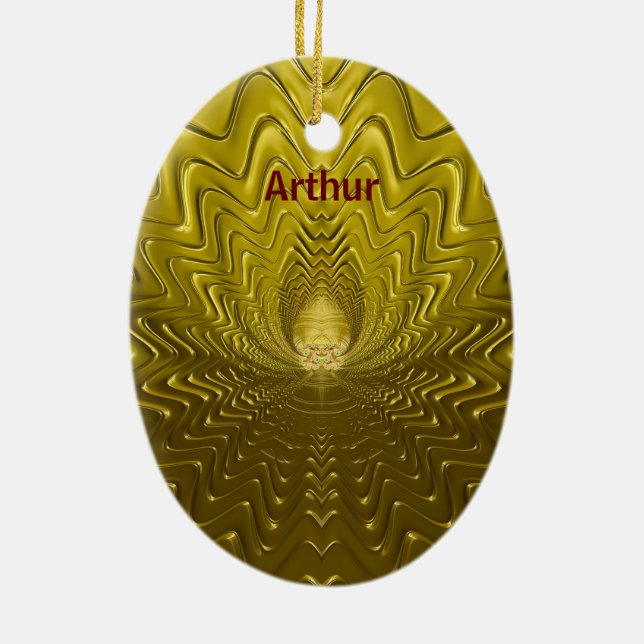 ARTHUR ~ EASTER EGG ~ FRACTAL Gold Ripples ~   Ceramic Ornament (Back)