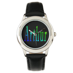 Arthur, Name, Logo, Boys Black Leather Watch. Watch