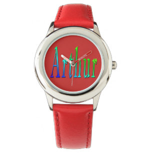 Arthur, Name, Logo, Boys Red Leather Watch. Watch
