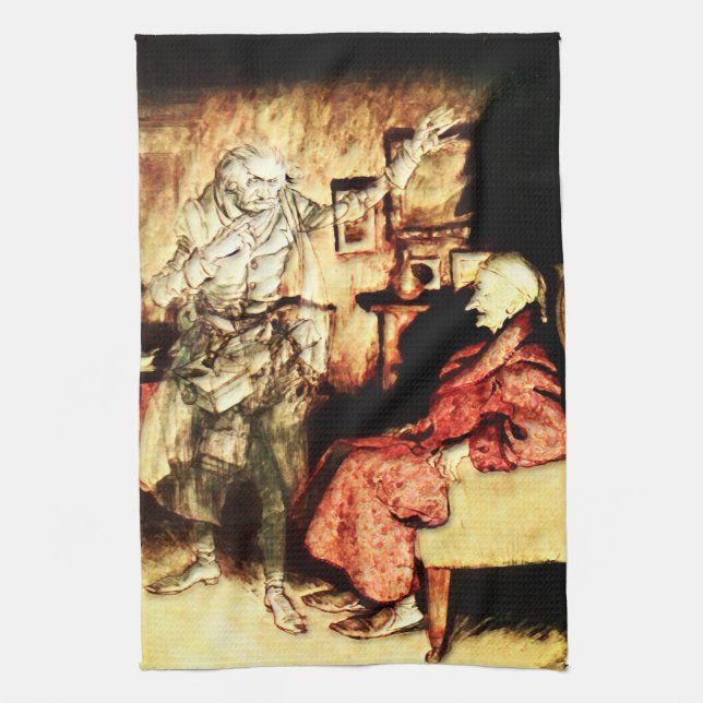 Arthur Rackham - A Christmas Carol - Scrooge Tea Towel (Vertical)