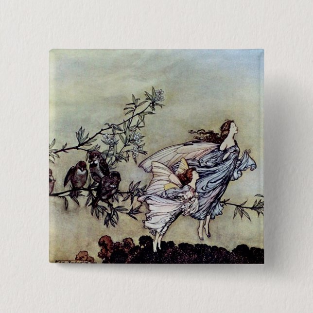 Arthur Rackham book art Peter Pan Fairies 15 Cm Square Badge (Front)