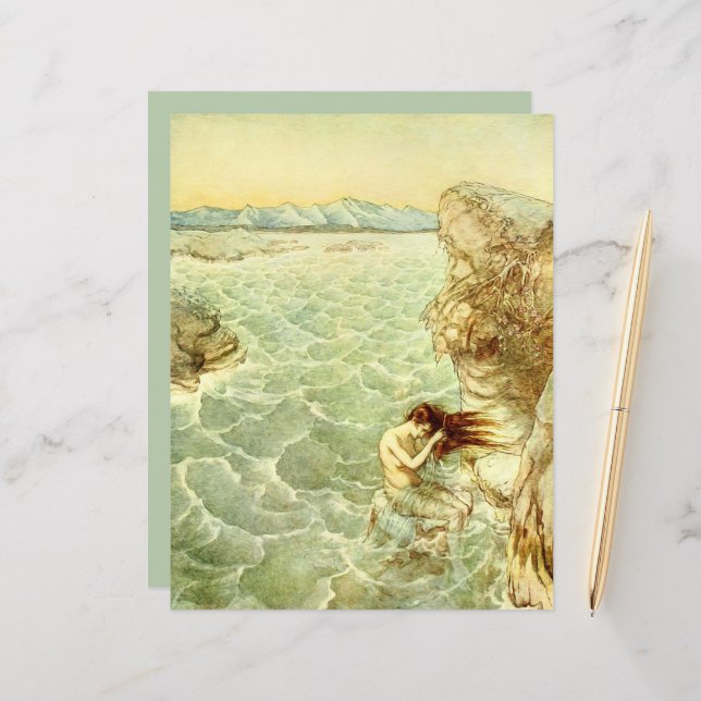 Arthur Rackham Illustration Nymph on a Rock Paper (Front/Back In Situ)