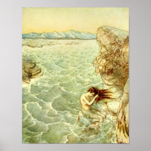Arthur Rackham Illustration Nymph on a Rock Poster
