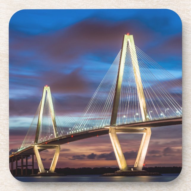 Arthur Ravenel Bridge At Night Coaster (Front)