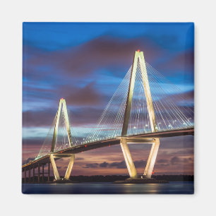Arthur Ravenel Bridge At Night Magnet