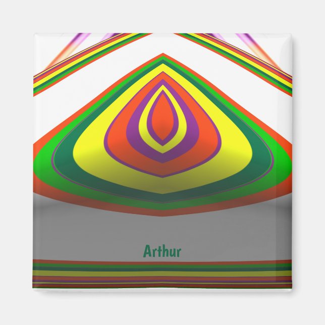 ARTHUR ~ SQUARE EYE 3D Fractal Green Yellow ~  Magnet (Front)
