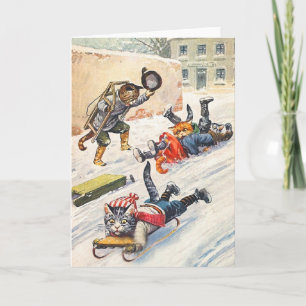 Arthur Thiele - Bobsledding Anthropomorphic Cats Holiday Card