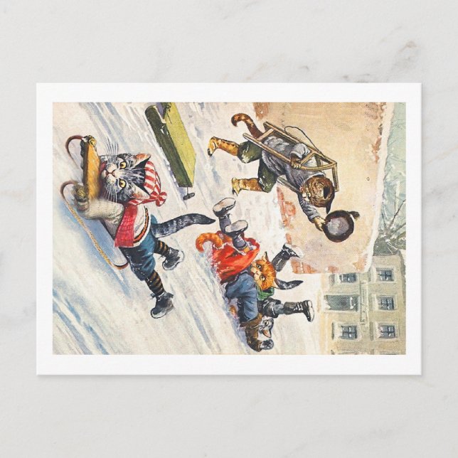 Arthur Thiele - Bobsledding Anthropomorphic Cats Postcard (Front)