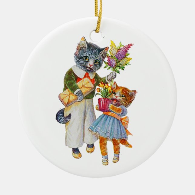 Arthur Thiele Cats Bearing Gifts Ceramic Tree Decoration (Front)