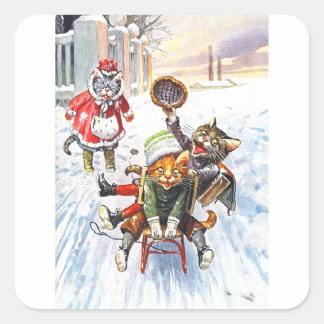 Arthur Thiele - Cats Going Downhill Snow Sledding Square Sticker
