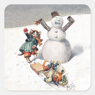 Arthur Thiele Cats Playing in the Snow Square Sticker