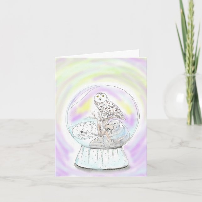Artic Animals Snow Globe Holiday Card (Front)