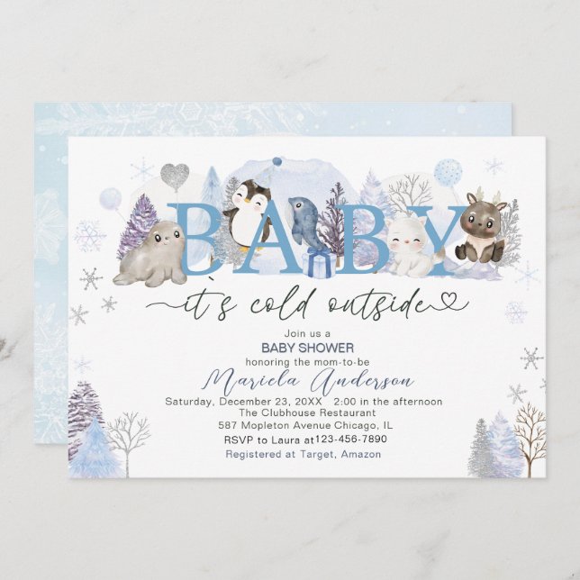 Artic Baby its Cold Outside Winter Baby shower  Invitation (Front/Back)