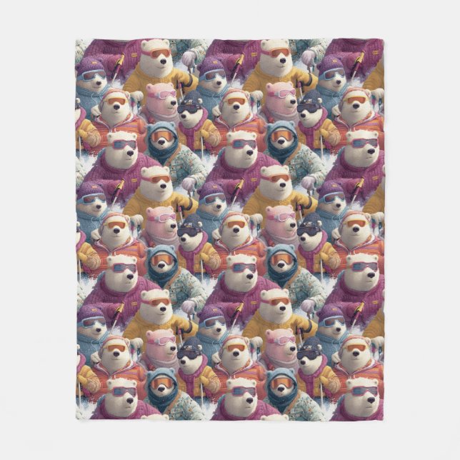 Artic Polar Bears Ski Club Fleece Blanket (Front)