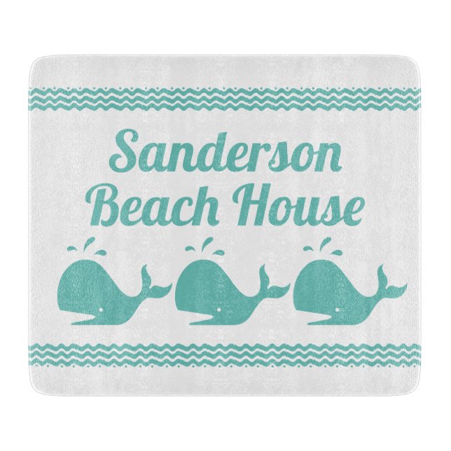 Artic Teal Blue Whale & waves Blue & White coastal Cutting Board (Front)