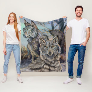 Artic Wolves Wintery Fleece Blanket