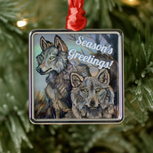Artic Wolves Wintery   Metal Ornament