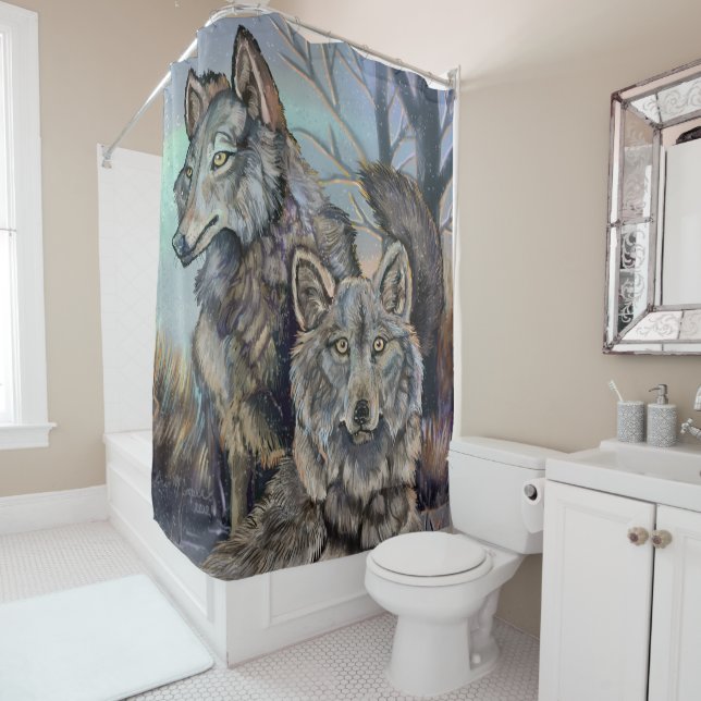 Artic Wolves Wintery  Shower Curtain (In Situ)