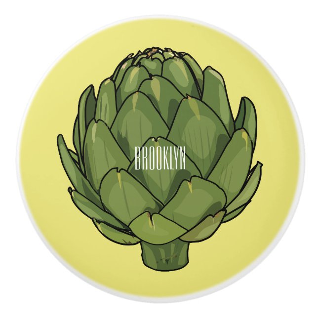Artichoke cartoon illustration  ceramic knob (Front)