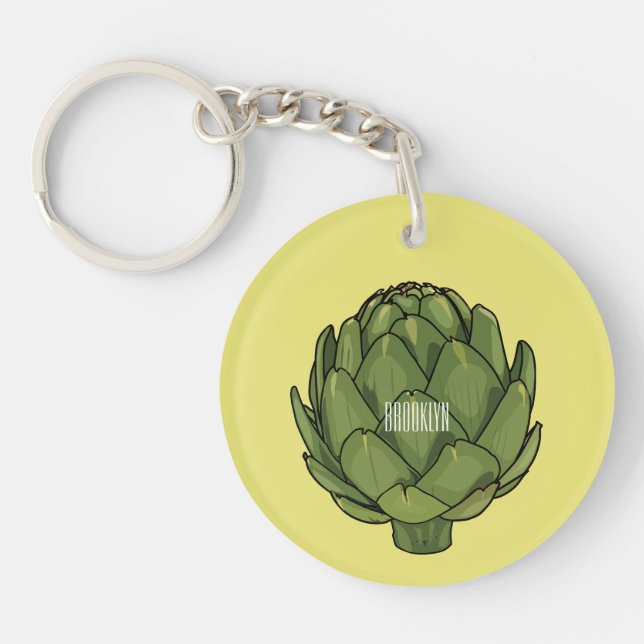 Artichoke cartoon illustration  key ring (Front)