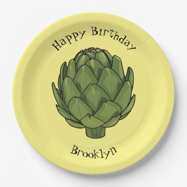 Artichoke cartoon illustration paper plate (Front)