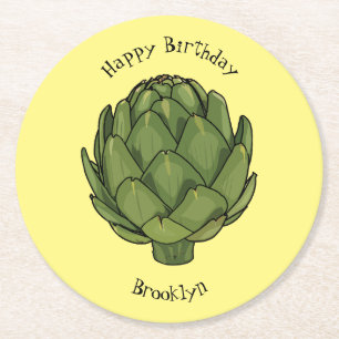 Artichoke cartoon illustration round paper coaster