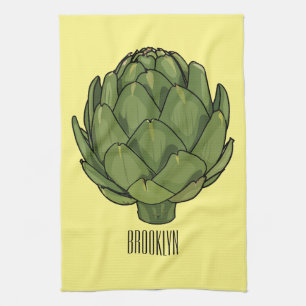 Artichoke cartoon illustration tea towel