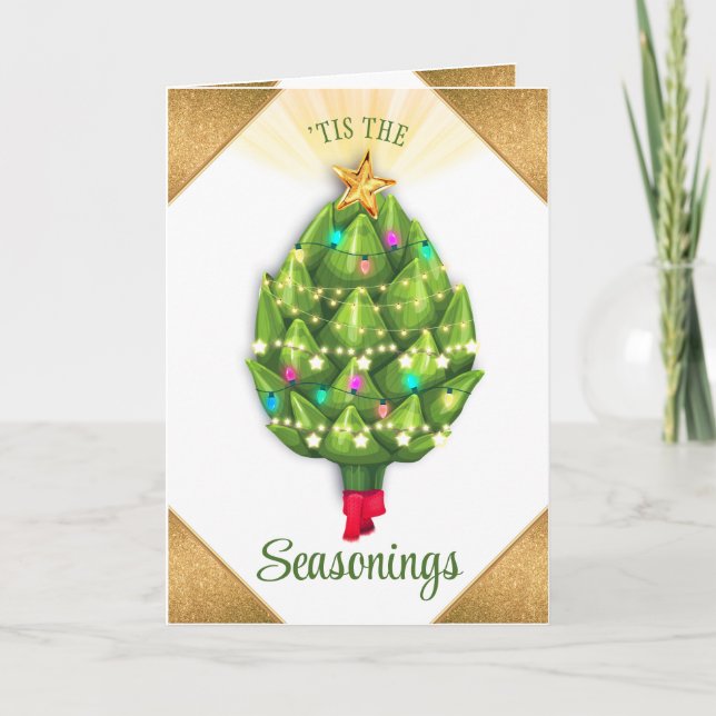 Artichoke Christmas light chef catering restaurant Holiday Card (Front)