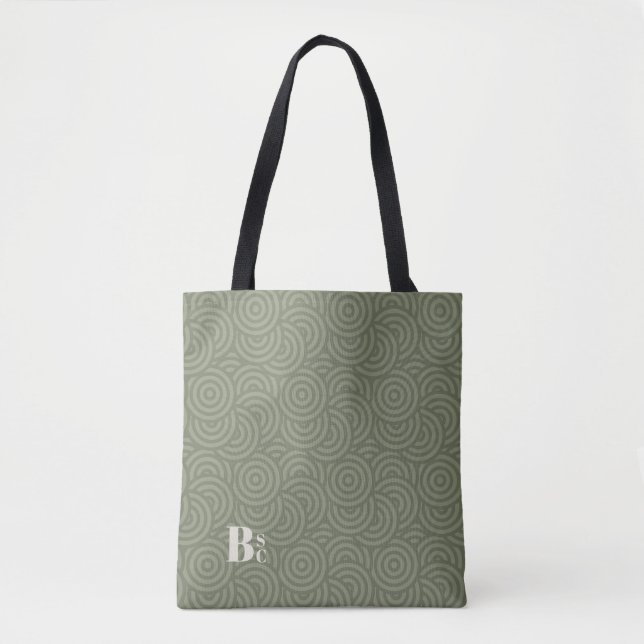 Artichoke Green • Random Circles Monogram Tote Bag (Front)