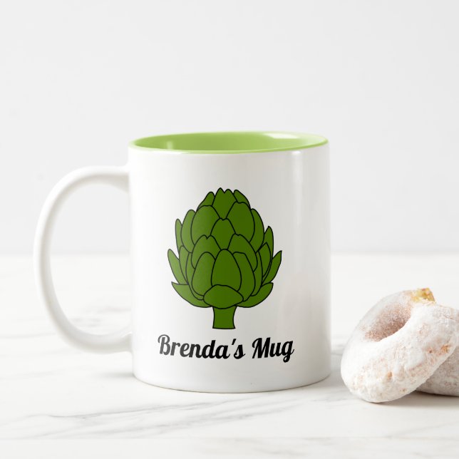 Artichoke Lover Gift Two-Tone Coffee Mug (With Donut)