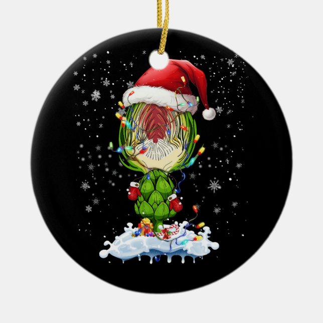 Artichoke Lover Lighting Xmas Santa Artichoke Chri Ceramic Ornament (Front)