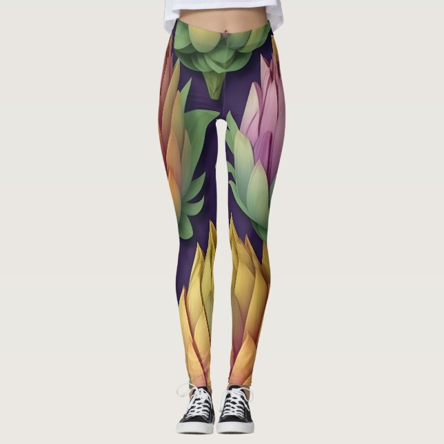 Artichoke Whimsical Colourful Personalised Pattern Leggings (Front)