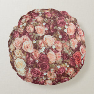 Artificial flowers, beautiful cloth background. round cushion