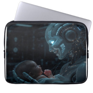 “Artificial Grace” – Futuristic Robot and Baby Laptop Sleeve