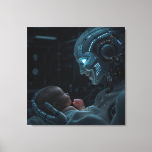 Artificial Grace – Motherhood Robot and Baby Canvas Print