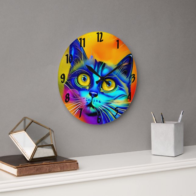 Artificial intelligence animal cat face large clock (Office)