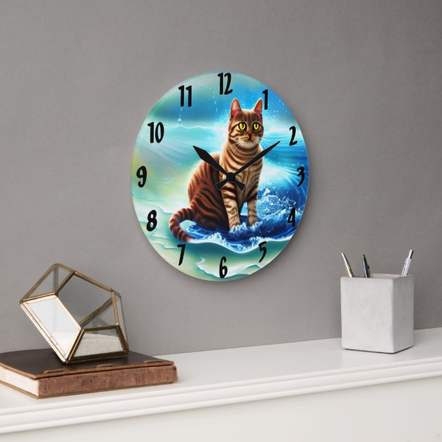 Artificial intelligence animal cat on water large clock (Office)