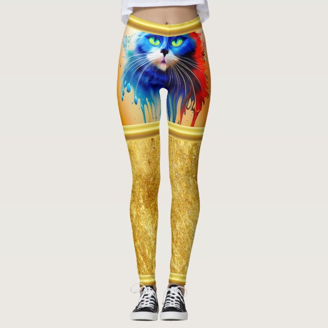 Artificial intelligence animal colourful cat leggings (Front)