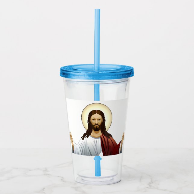 Artificial Intelligence Art of Jesus with Arms Out Acrylic Tumbler (Front)