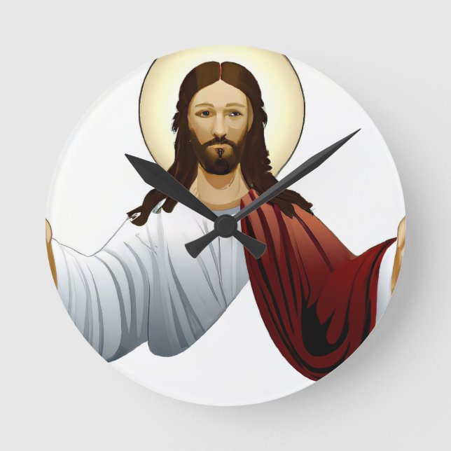 Artificial Intelligence Art of Jesus with Arms Out Round Clock (Front)