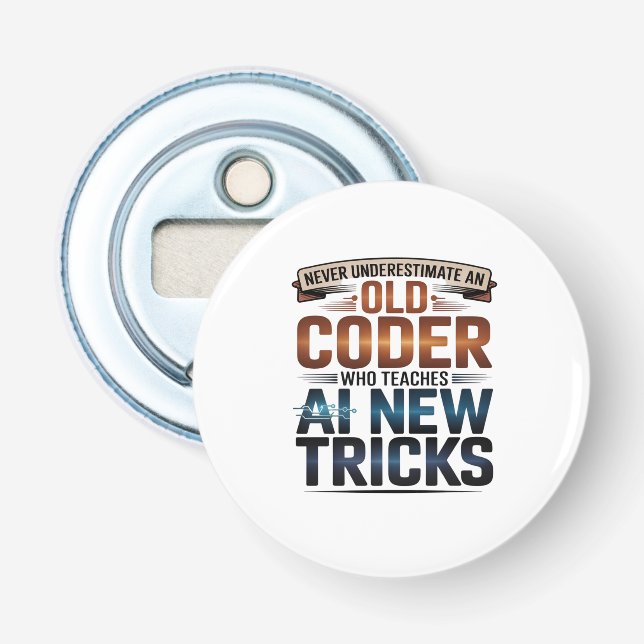 Artificial Intelligence Old Coder Design Bottle Opener (Front)