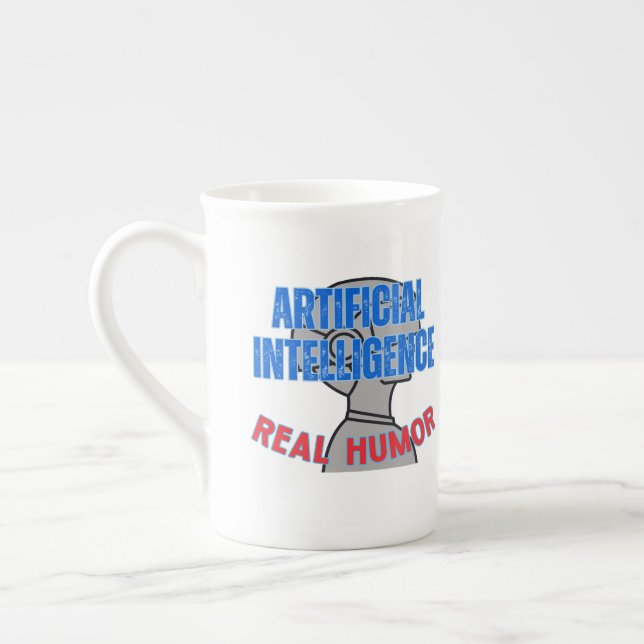 Artificial intelligence, real humour.w White BG Bone China Mug (Left)