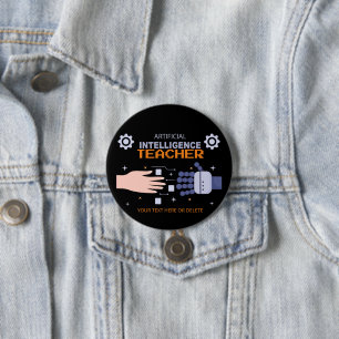 Artificial Intelligence Teacher - man & machine  7.5 Cm Round Badge