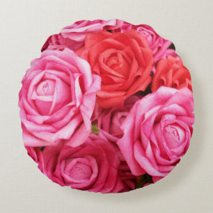 Artificial Red Rose Background Closeup Round Cushion