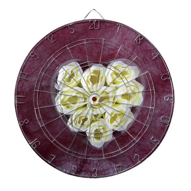 Artificial white cream flower on purple background dartboard (Front)