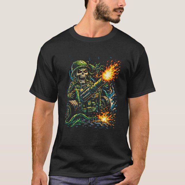 Artillery Mayhem – Street Art Military Illustratio T-Shirt (Front)