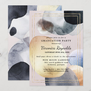 Artisan Abstract Shapes Gold Navy Graduation Invitation